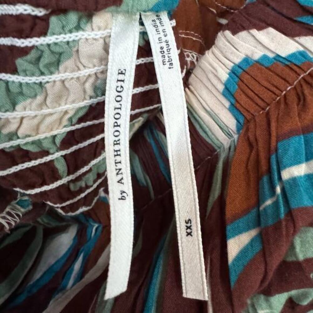 Anthropologie Sundress Abstract Leaf Print Smocked Tiered Boho Midi Dress XXS - Picture 7 of 10